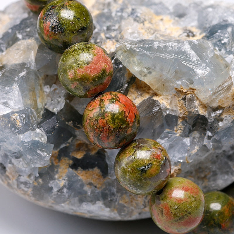 Pulseras de piedra natural Unakita Cuentas curativas de yoga