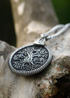 Joli pendentif avec collier - Arbre de vie, loups, lune, serpent