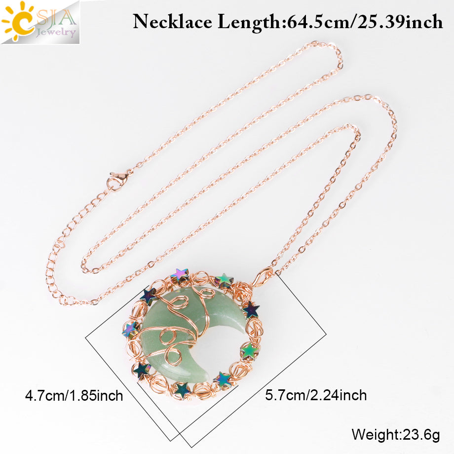 colliers en cristal de pierre naturelle pour petite amie, pendentif lune étoile, collier enroulé de fil, croissant, bijoux en Quartz faits à la main véritables pierre naturelle et cristaux collier pierres véritables Amethyst 2