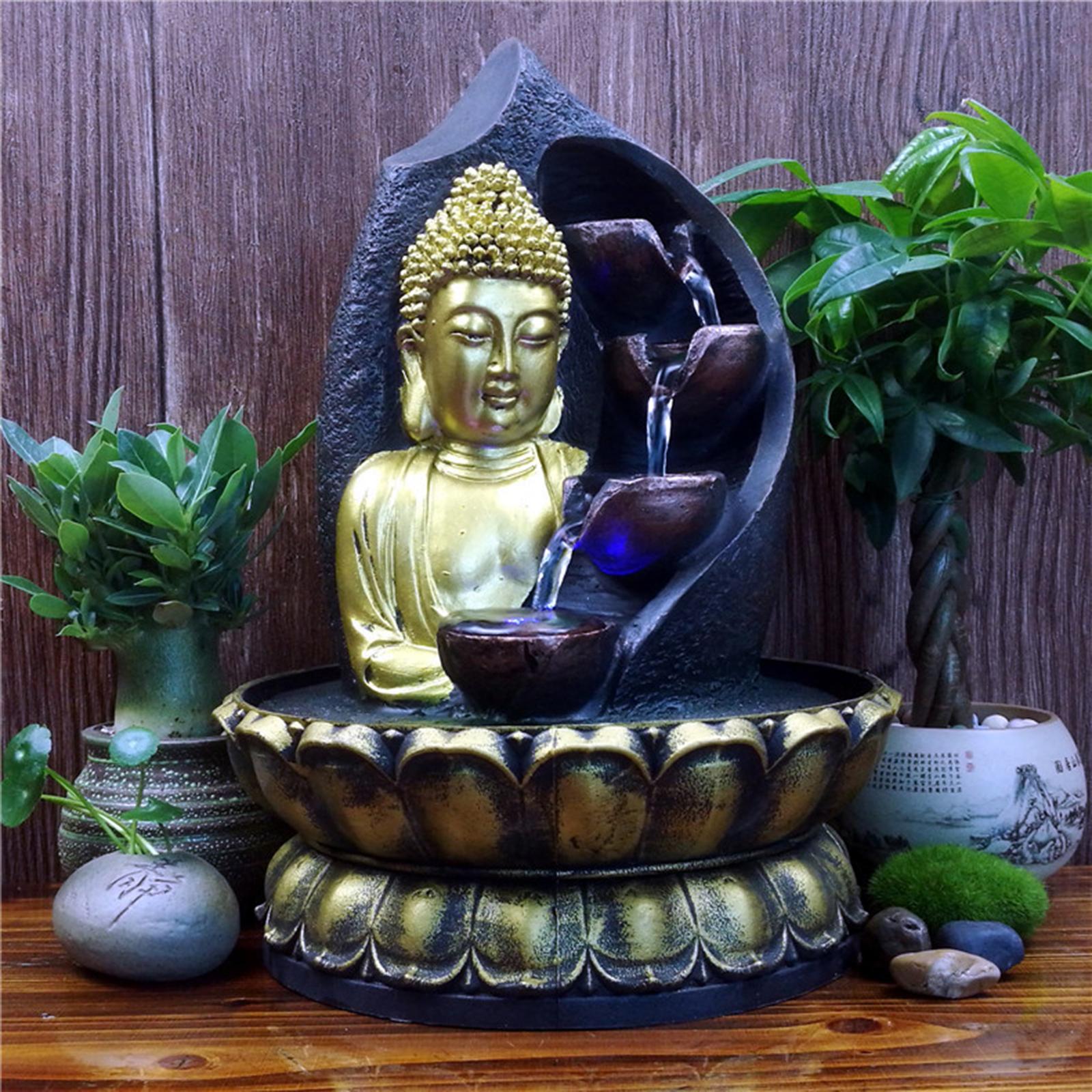 Fontaine d'eau de bouddha, cascade, Statue Zen, bureau, jardin, intérieur et extérieur, lumières LED, méditation, décoration de la maison, bureau, prise AU