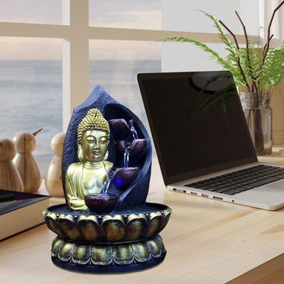 Fontaine d'eau de bouddha, cascade, Statue Zen, bureau, jardin, intérieur et extérieur, lumières LED, méditation, décoration de la maison, bureau, prise AU