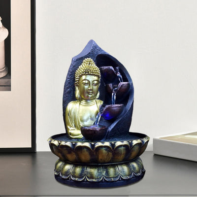 Fontaine d'eau de bouddha, cascade, Statue Zen, bureau, jardin, intérieur et extérieur, lumières LED, méditation, décoration de la maison, bureau, prise AU