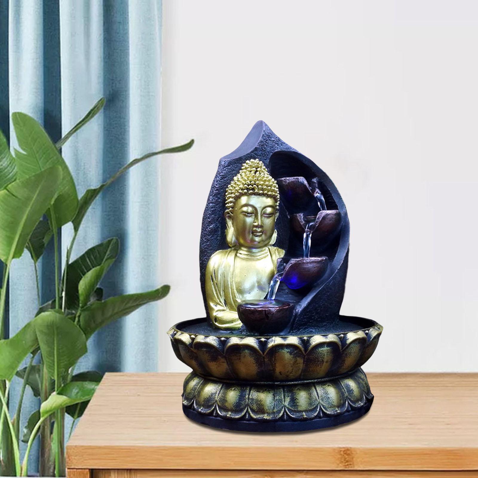 Fontaine d'eau de bouddha, cascade, Statue Zen, bureau, jardin, intérieur et extérieur, lumières LED, méditation, décoration de la maison, bureau, prise AU