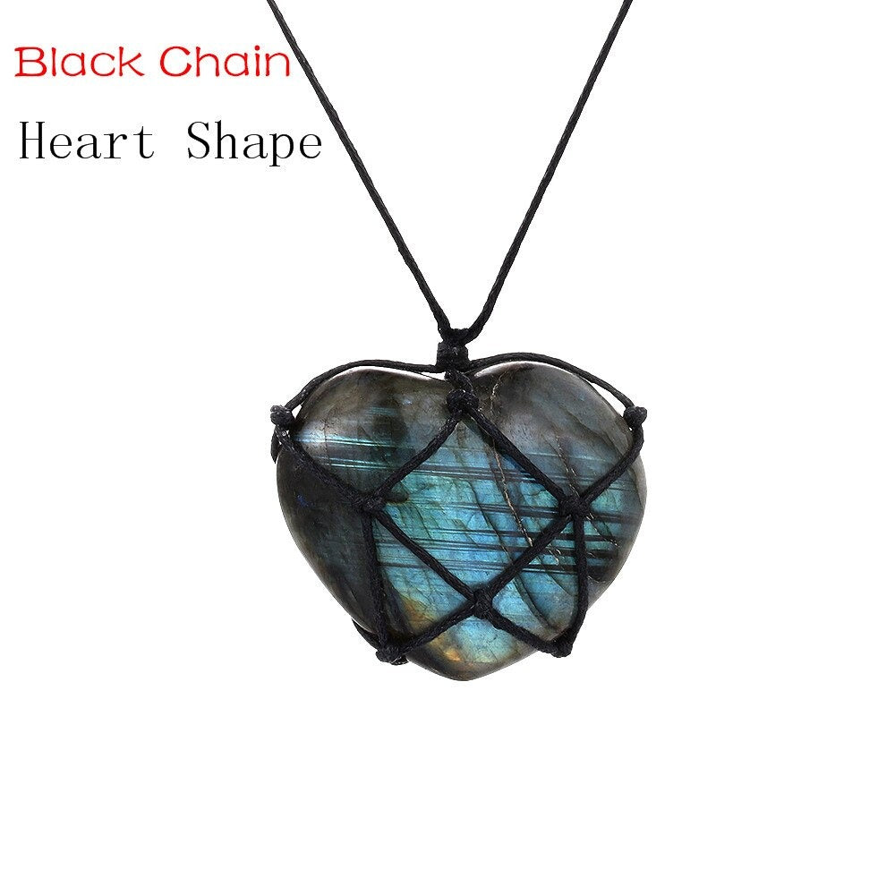 Dragons coeur Labradorite collier pierre naturelle pendentif enveloppement stresse Yoga