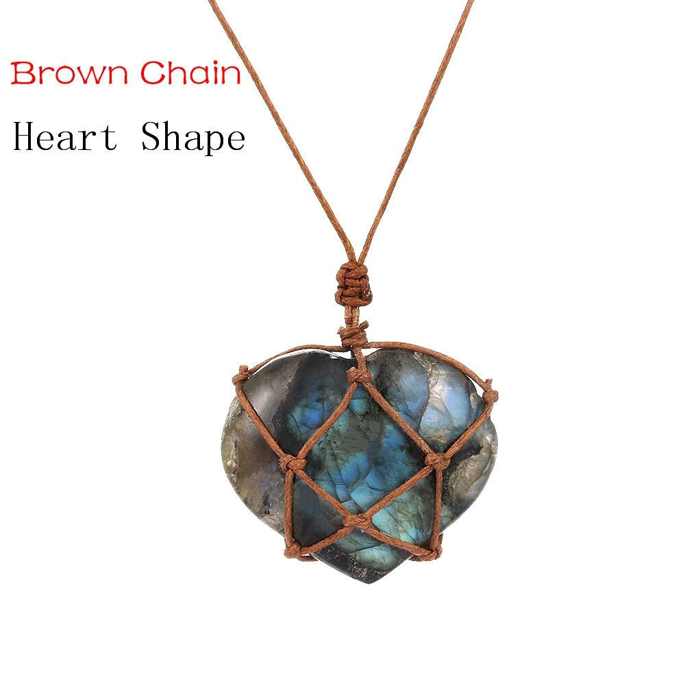 Dragons coeur Labradorite collier pierre naturelle pendentif enveloppement stresse Yoga