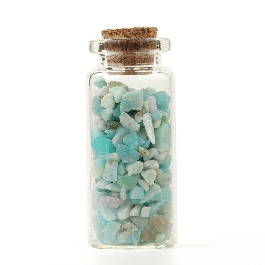 Mini botellas de deseo de vidrio, 52x21mm, piedras naturales, chip, decoración