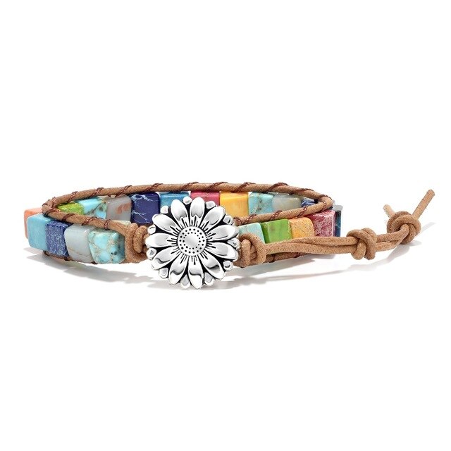 Pulsera de Cuero Bohemia con 7 Chakras, Piedra Druzy Curativa Natural