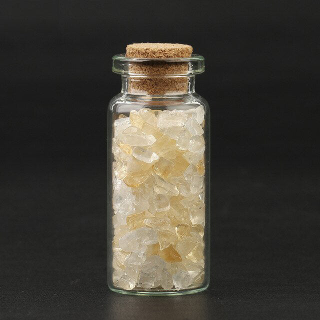 Mini botellas de deseo de vidrio, 52x21mm, piedras naturales, chip, decoración
