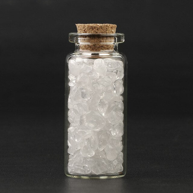 Mini botellas de deseo de vidrio, 52x21mm, piedras naturales, chip, decoración