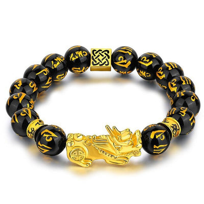 Bracelet de perles Feng Shui en obsidienne, bijoux en alliage de bouddha