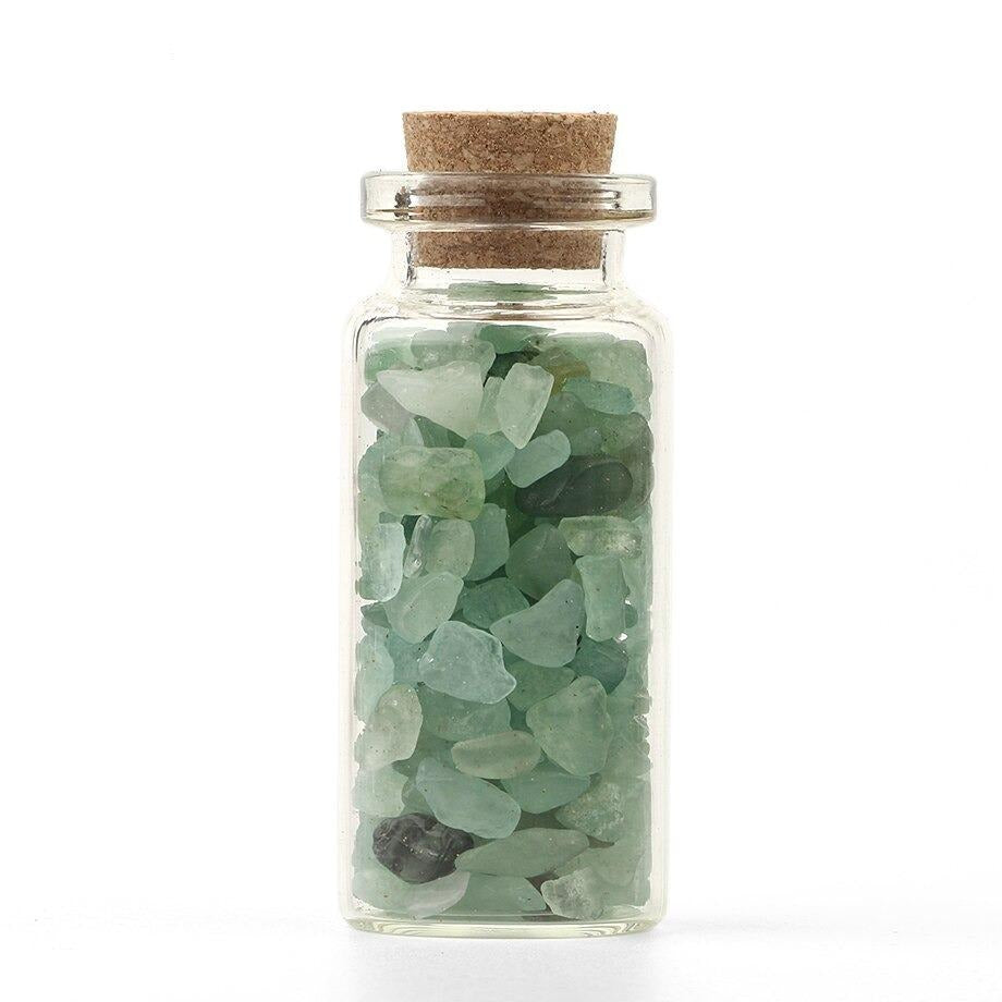Mini botellas de deseo de vidrio, 52x21mm, piedras naturales, chip, decoración