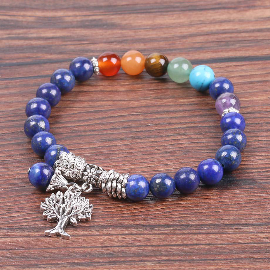 Pulseras de piedras naturales Lapislázuli Beads 7 Chakra Reik Elastic Rope