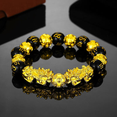 Bracelet de perles Feng Shui en obsidienne, bijoux en alliage de bouddha