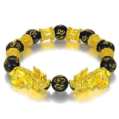 Bracelet de perles Feng Shui en obsidienne, bijoux en alliage de bouddha