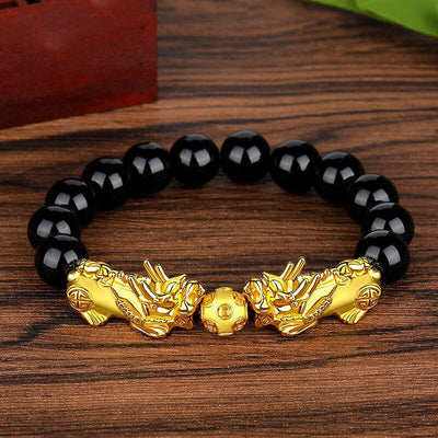 Bracelet de perles Feng Shui en obsidienne, bijoux en alliage de bouddha