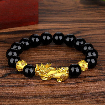 Bracelet de perles Feng Shui en obsidienne, bijoux en alliage de bouddha