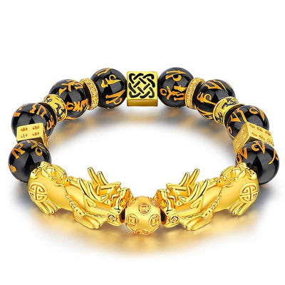 Bracelet de perles Feng Shui en obsidienne, bijoux en alliage de bouddha