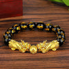 Bracelet de perles Feng Shui en obsidienne, bijoux en alliage de bouddha