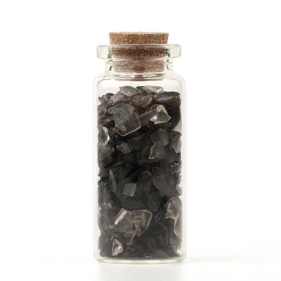 Mini botellas de deseo de vidrio, 52x21mm, piedras naturales, chip, decoración
