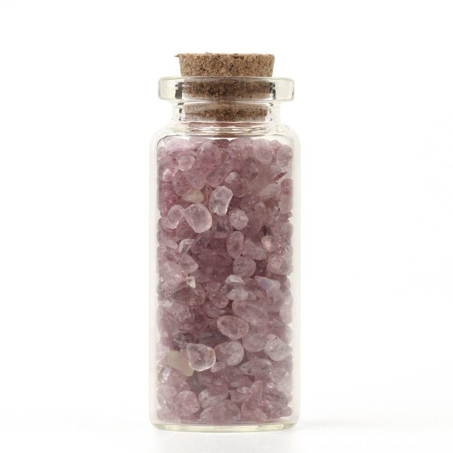 Mini botellas de deseo de vidrio, 52x21mm, piedras naturales, chip, decoración