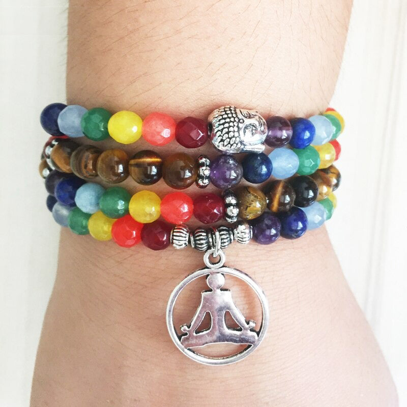 7 Chakra perlé Mala bouddha bracelet à breloques
