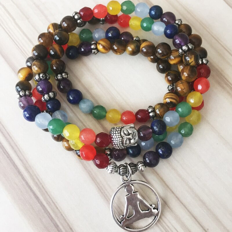 7 Chakra perlé Mala bouddha bracelet à breloques