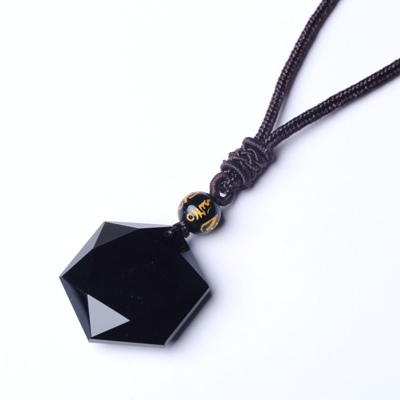 QIANXU-collier pendentif en étoile en obsidienne, Jade, bijou fin, noir