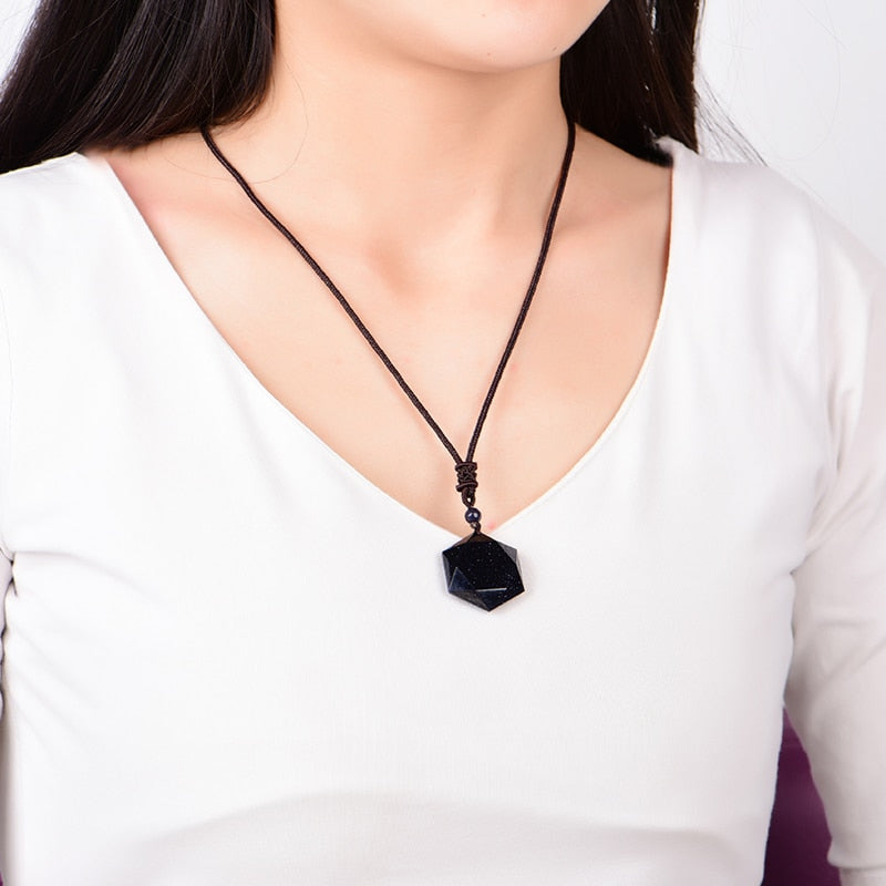 QIANXU-collier pendentif en étoile en obsidienne, Jade, bijou fin, noir