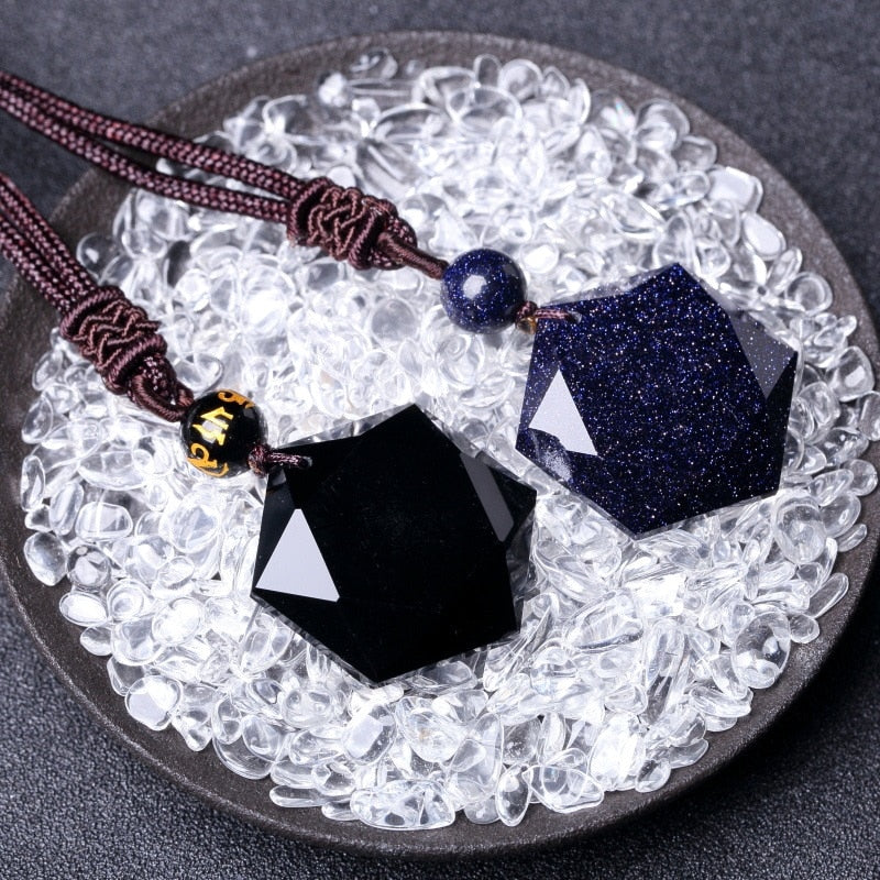 QIANXU-collier pendentif en étoile en obsidienne, Jade, bijou fin, noir