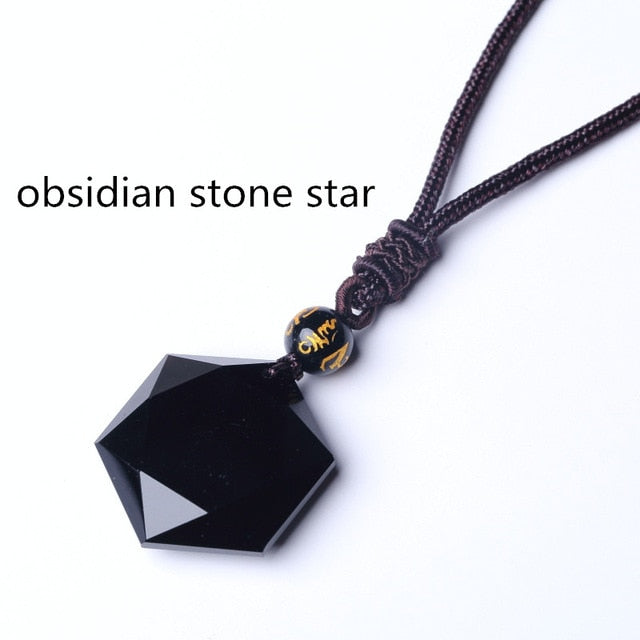 QIANXU-collier pendentif en étoile en obsidienne, Jade, bijou fin, noir