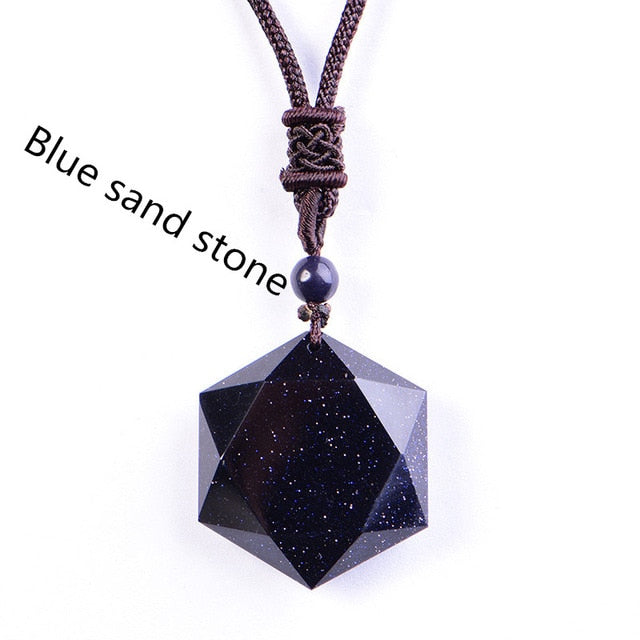QIANXU-collier pendentif en étoile en obsidienne, Jade, bijou fin, noir