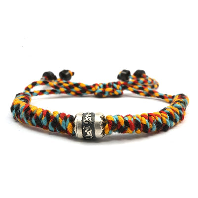 Pulsera de cuerda budista tibetana trae buena suerte con artículo de plata de ley