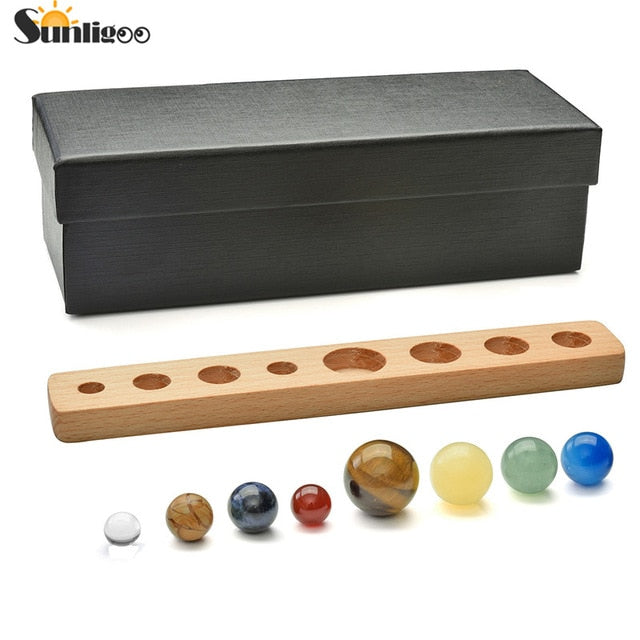 Sunligoo sistema solar 8 planetas de piedra natural -soporte de madera
