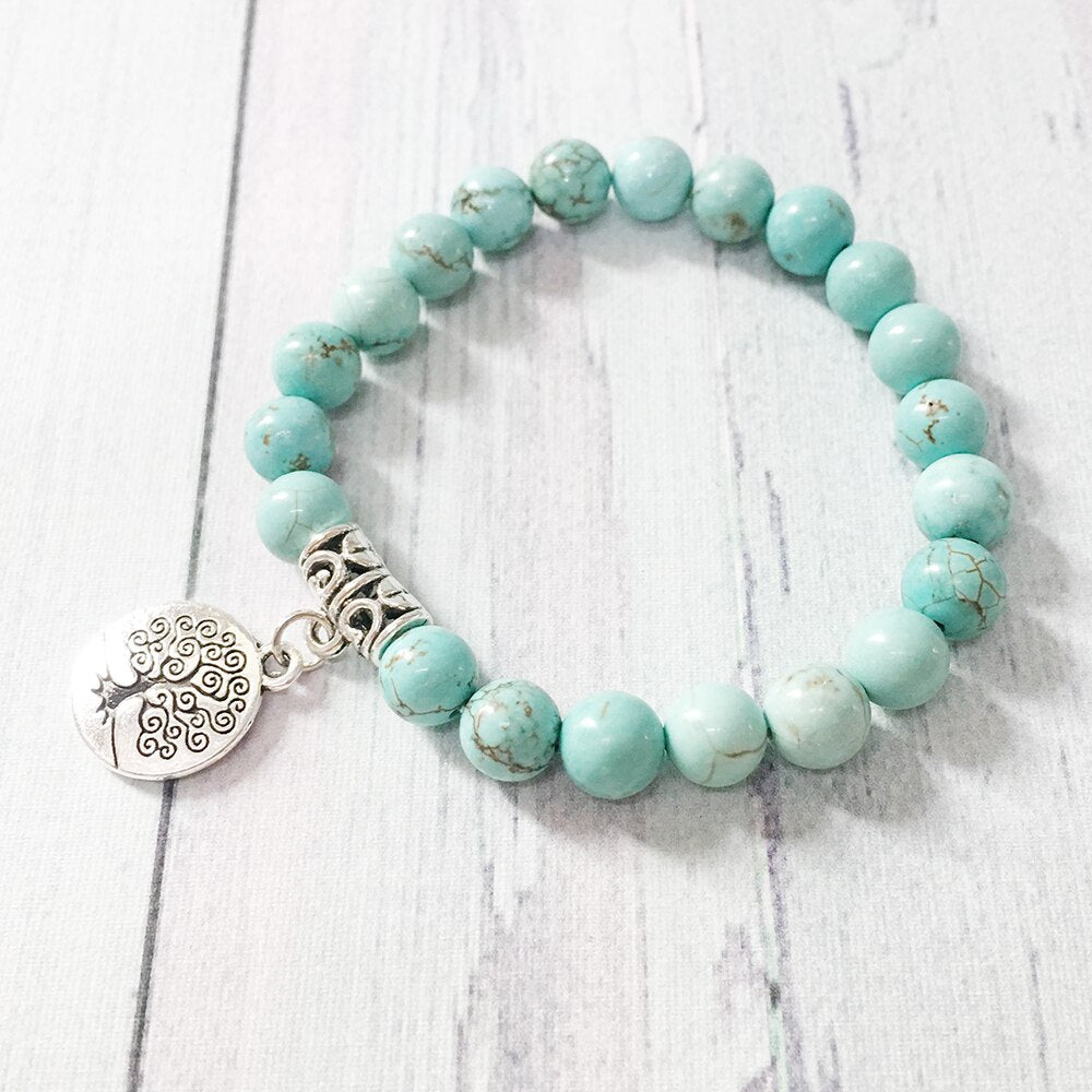 Pulsera de yoga elástica, joyería del árbol de la vida, piedra de protección curativa