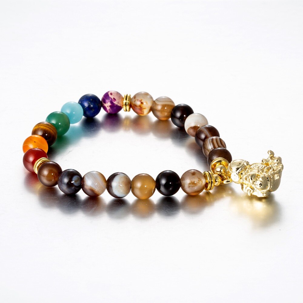 Bracelet perles 7 Chakras Reiki avec médaille - Plusieurs modèles