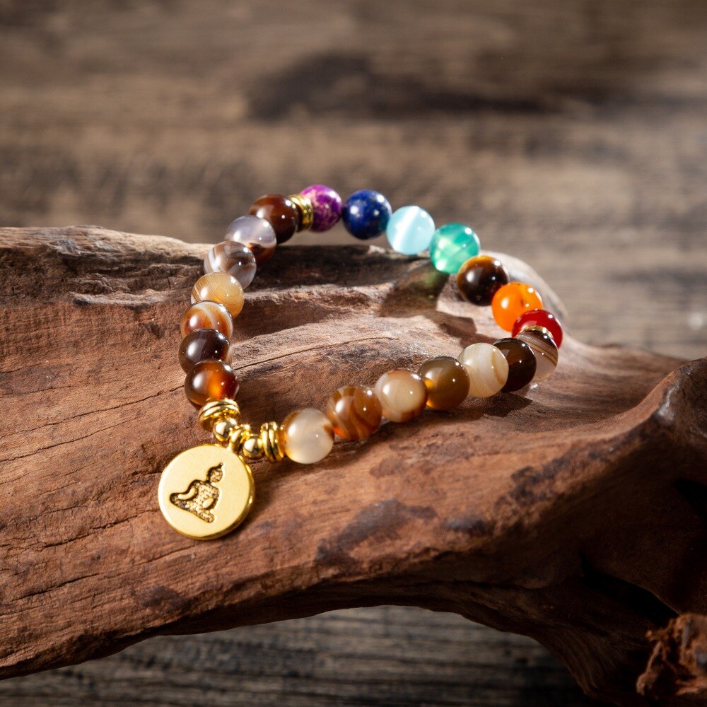 Bracelet perles 7 Chakras Reiki avec médaille - Plusieurs modèles