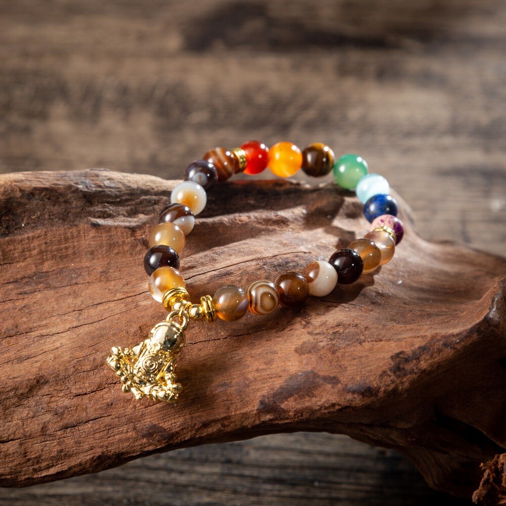 Bracelet perles 7 Chakras Reiki avec médaille - Plusieurs modèles