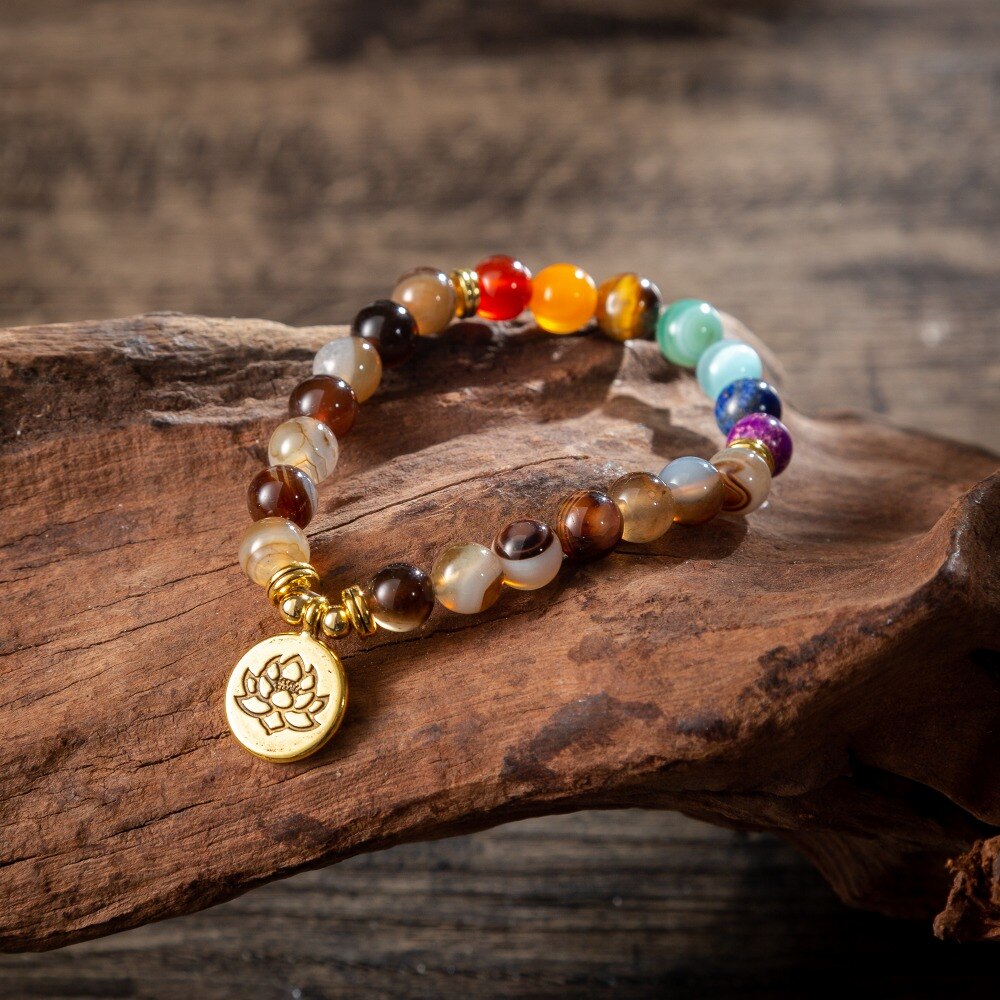Bracelet perles 7 Chakras Reiki avec médaille - Plusieurs modèles
