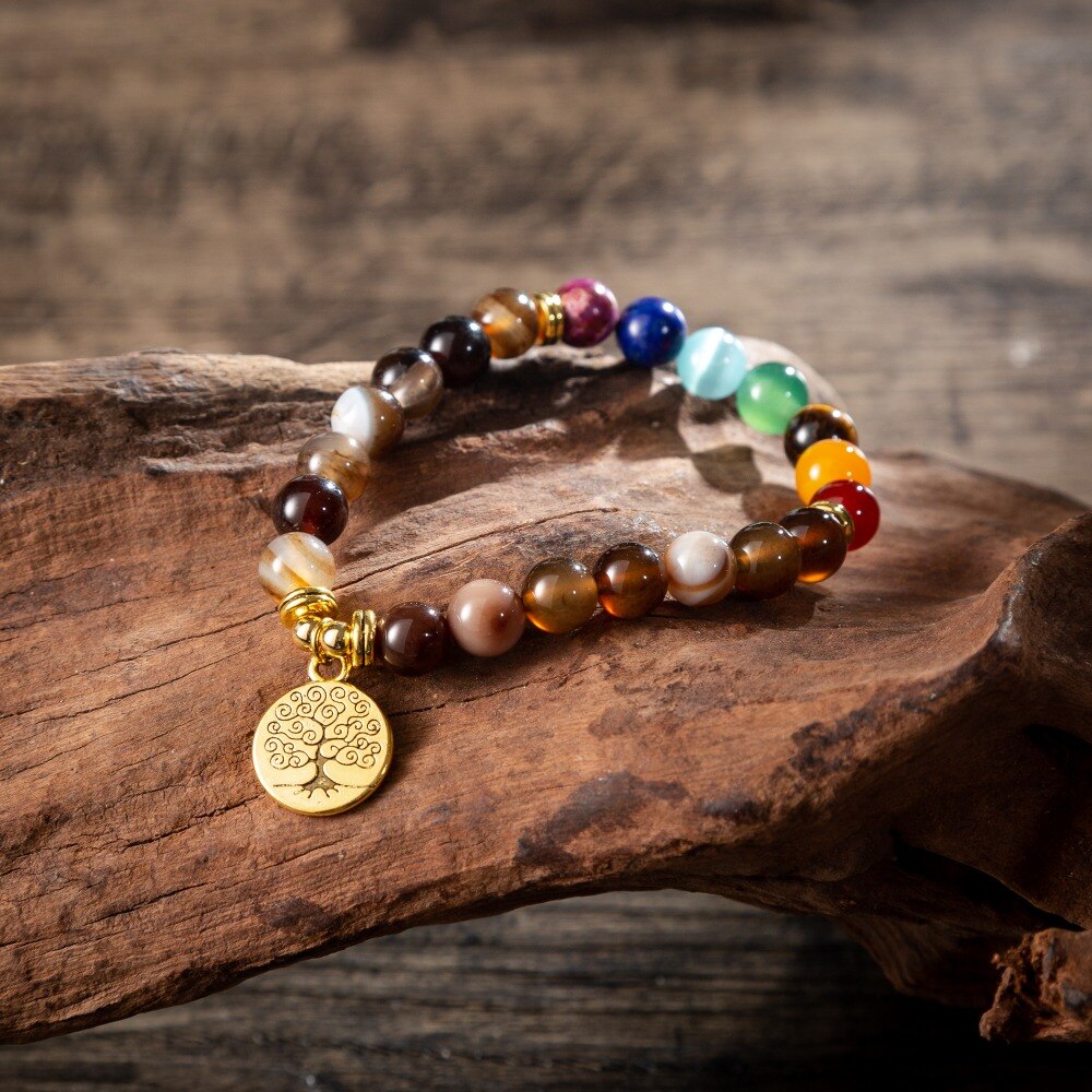 Bracelet perles 7 Chakras Reiki avec médaille - Plusieurs modèles