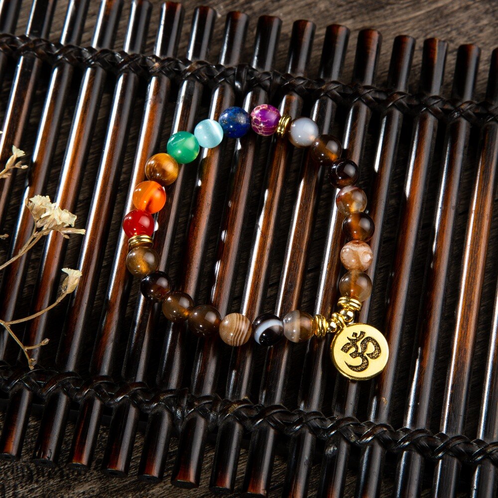 Bracelet perles 7 Chakras Reiki avec médaille - Plusieurs modèles
