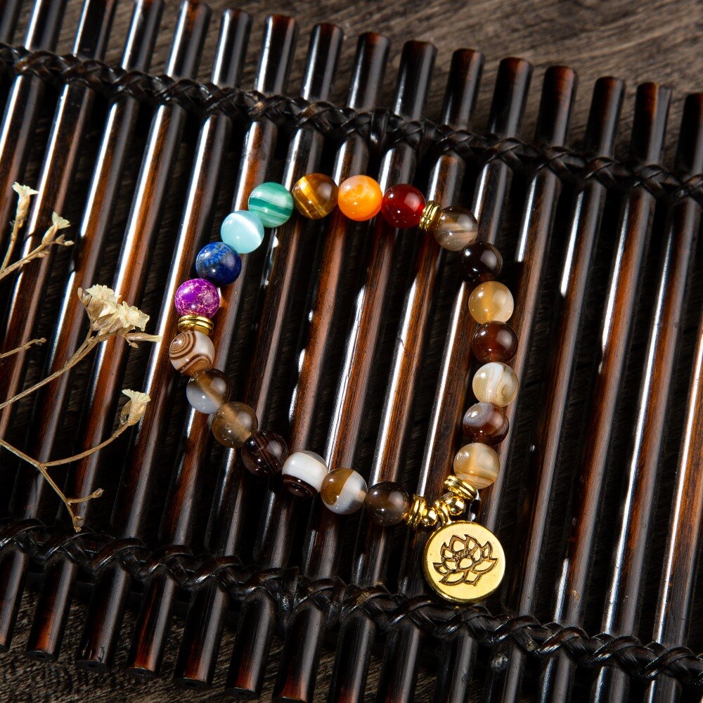 Bracelet perles 7 Chakras Reiki avec médaille - Plusieurs modèles