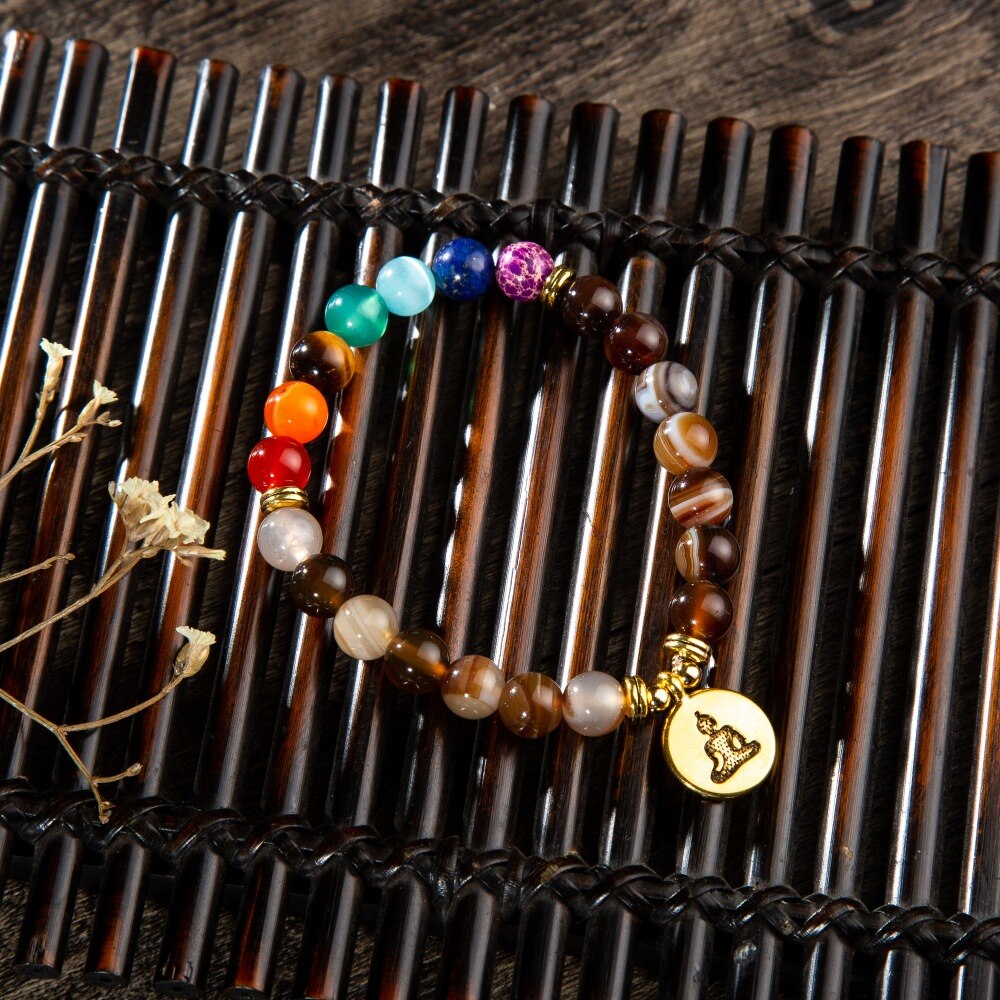 Bracelet perles 7 Chakras Reiki avec médaille - Plusieurs modèles