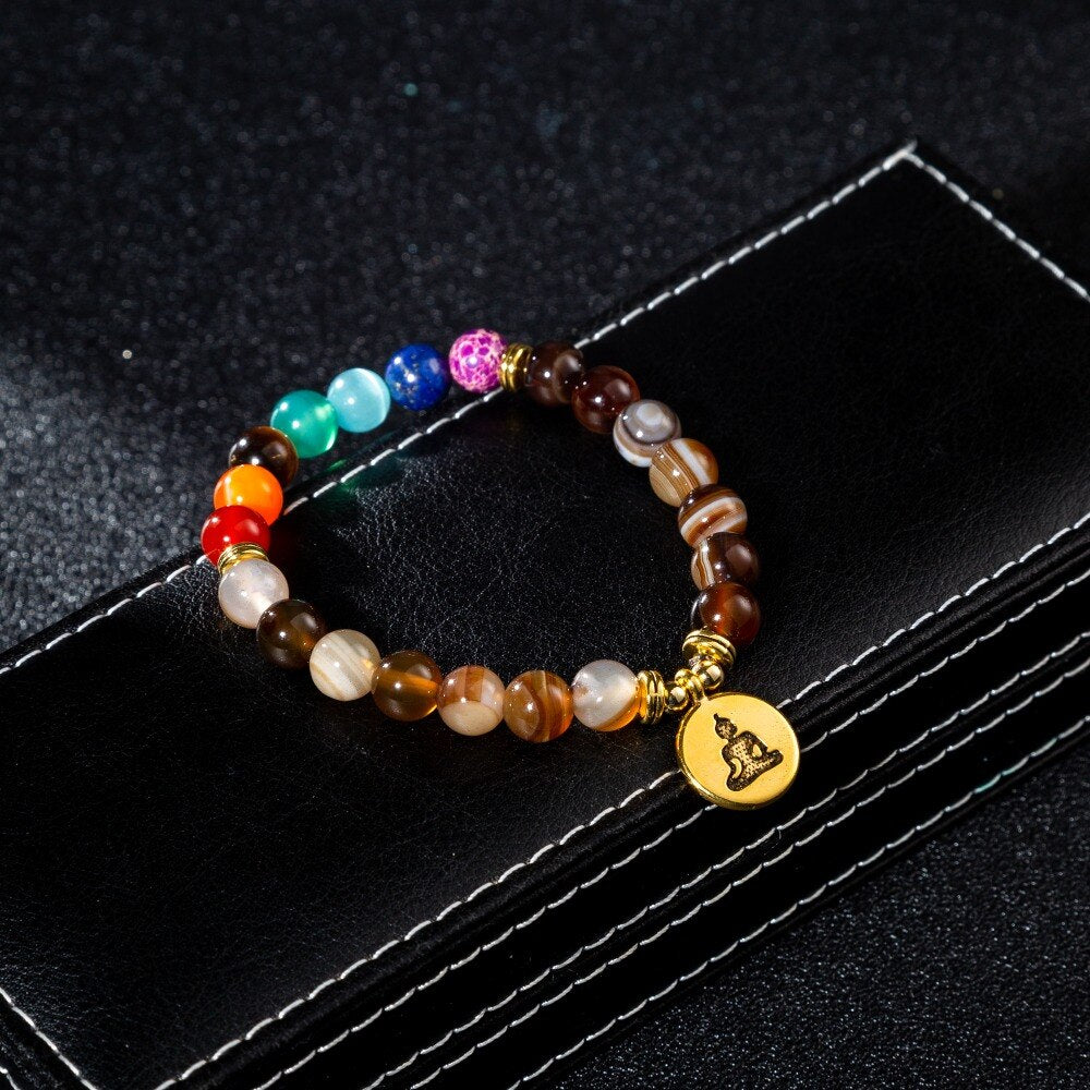 Bracelet perles 7 Chakras Reiki avec médaille - Plusieurs modèles