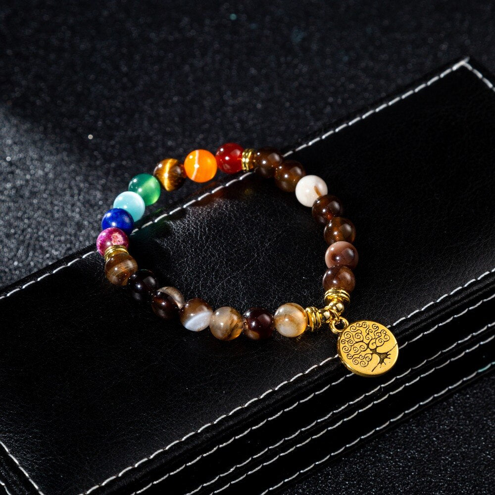 Bracelet perles 7 Chakras Reiki avec médaille - Plusieurs modèles
