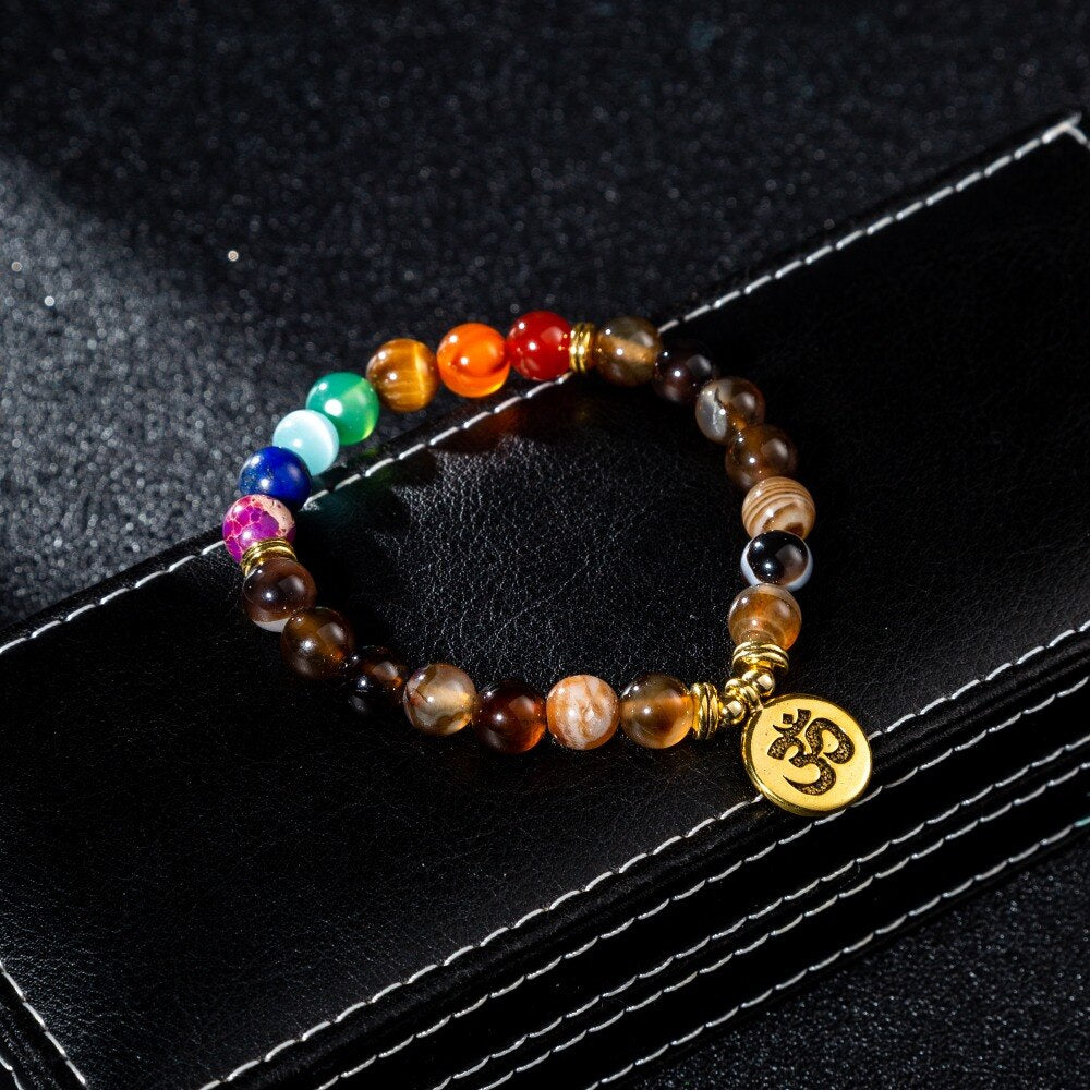Bracelet perles 7 Chakras Reiki avec médaille - Plusieurs modèles
