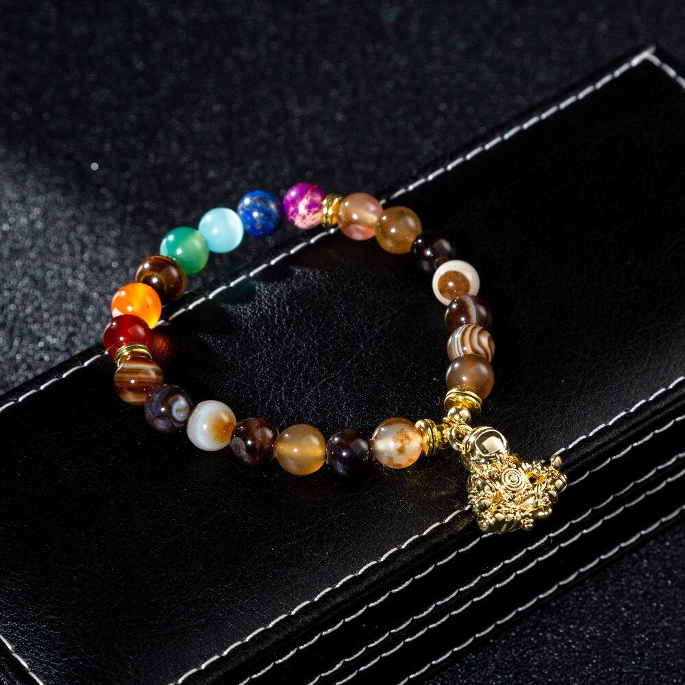 Bracelet perles 7 Chakras Reiki avec médaille - Plusieurs modèles