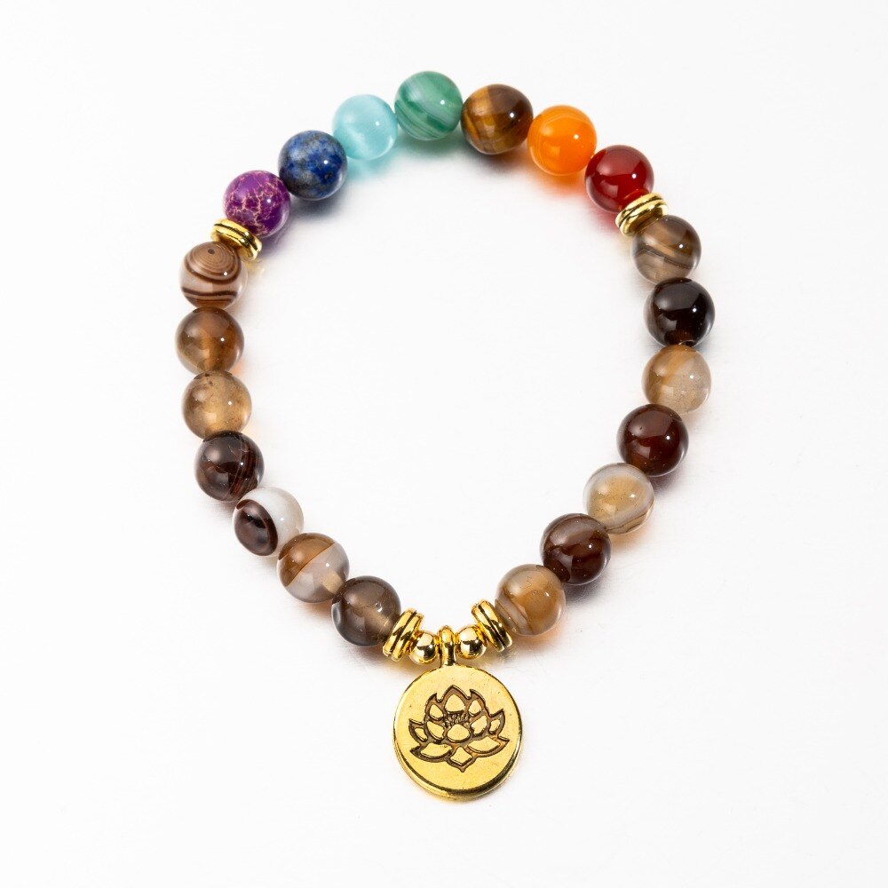 Bracelet perles 7 Chakras Reiki avec médaille - Plusieurs modèles
