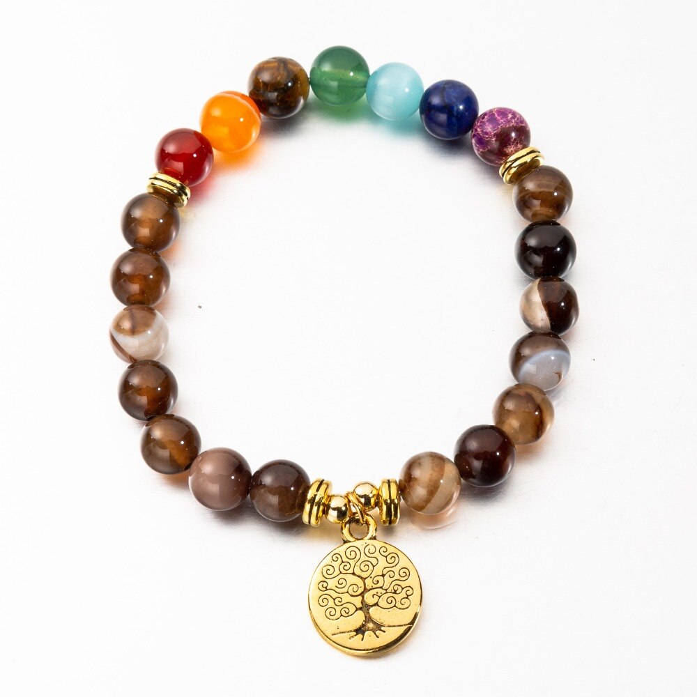 Bracelet perles 7 Chakras Reiki avec médaille - Plusieurs modèles