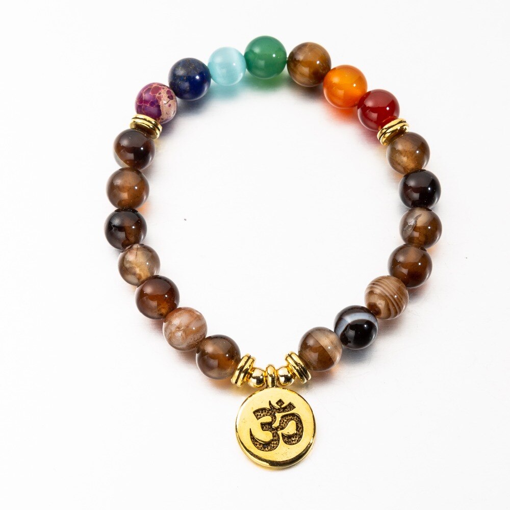 Bracelet perles 7 Chakras Reiki avec médaille - Plusieurs modèles
