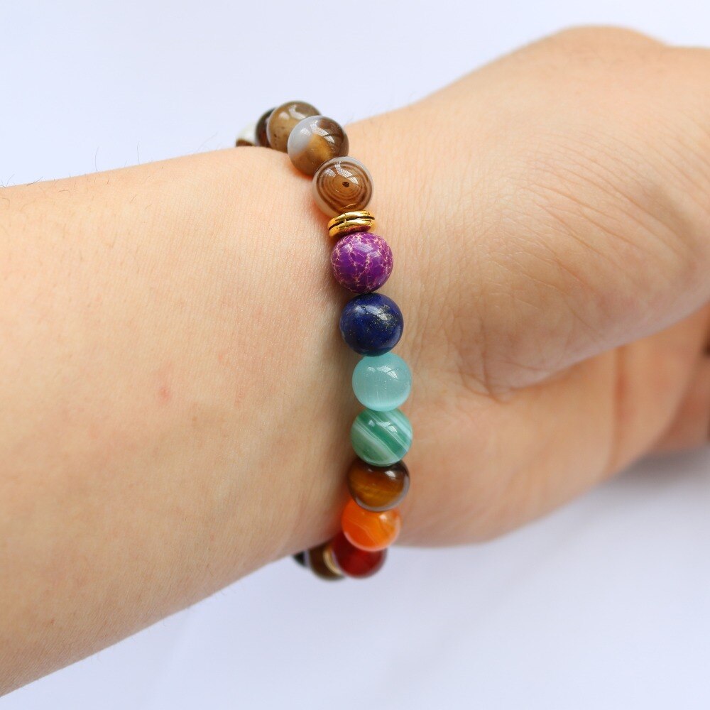 Bracelet perles 7 Chakras Reiki avec médaille - Plusieurs modèles